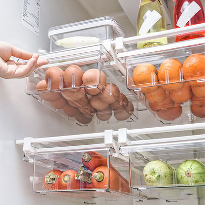 Fridge Organizer Pull Out Drawer Bins Fridge Shelf Refrigerator Holder Storage Box Home Organizer for Vegetables, Fruits, Snack, Rice, 30.5*20*9.5cm
