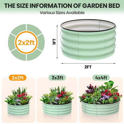 Galvanized Raised Garden Bed, Round Metal Planter Box with Open-Bottom Design, Heavy-Duty Steel Outdoor Flower Bed for Vegetables, Herbs, and Succulents, Easy Installation