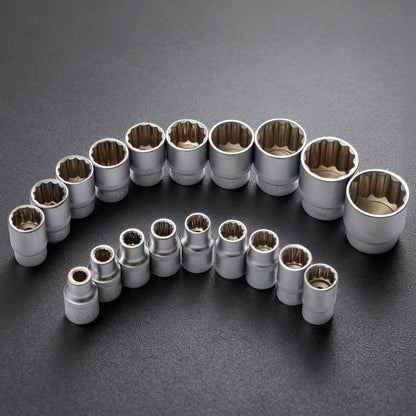 Spline Socket Set 19-Piece 1/2" Drive Metric 8-32mm Chrome Vanadium 12-Point CrV Socket Kit for Automotive & Mechanical Repair – Non-Slip Universal Wrench Set