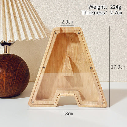 1 unique 18cm*18cm wooden letter jar - 26 creative A-Z letter storage containers, transparent design, birthday gift idea, home decoration, best friend gift, and functional holiday present.