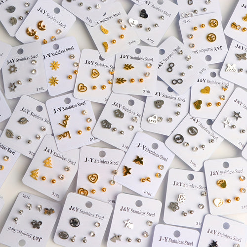 24-Pair Classic Minimalist Stainless Steel Stud Earrings Set, Versatile Fashion Jewelry Gift for Men and Women, Suitable for Daily Wear and Parties, Styles Randomly Selected