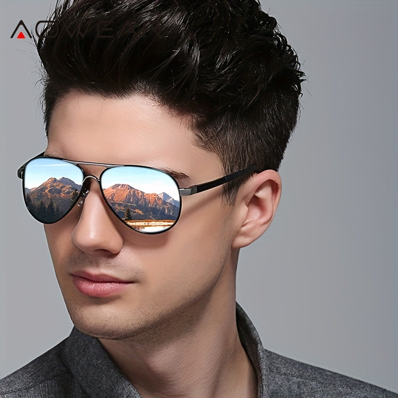 AOWEAR UV400 Pilot Sunglasses Polarized Mirror Driving Men Sunglasses