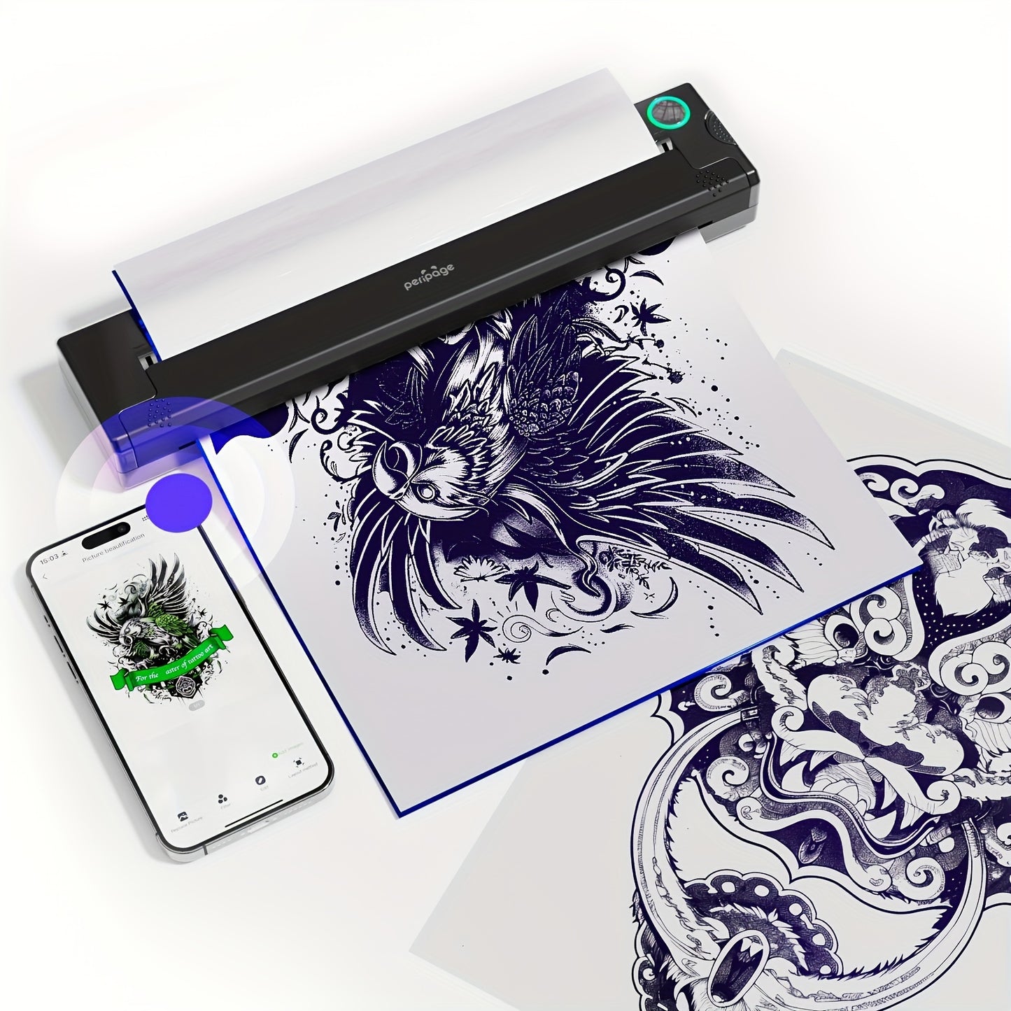 PeriPage P90 Wireless Tattoo Stencil Printer - Portable Heat Transfer Machine for Professional And Beginner Tattoo Artists, Compatible with Phones, Tablets, And PCs