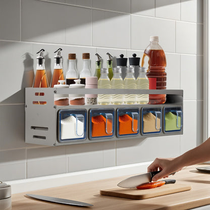Five Grids Kitchen Spice Rack Organizer for The Wall, Pull-Out Shelf, Multifunctional Seasoning Container Set, Kitchen Storage.