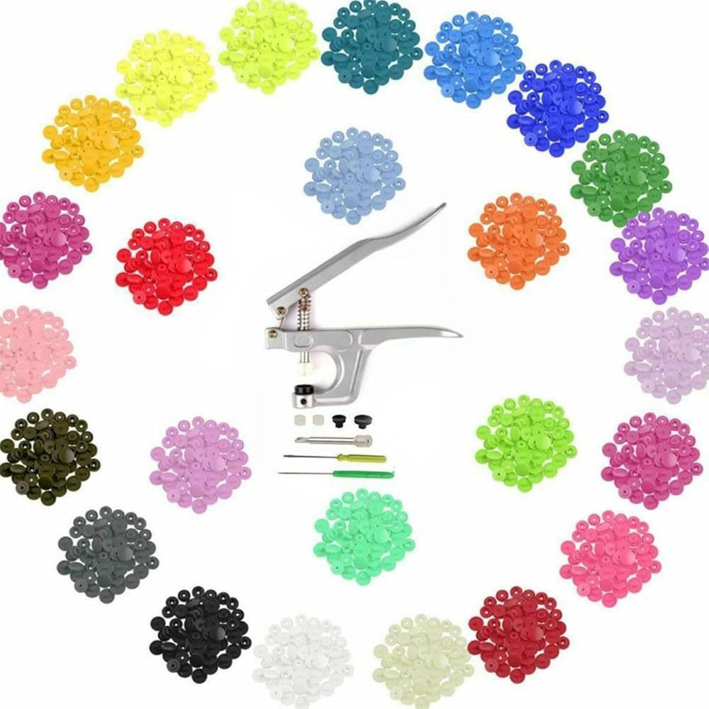 Button Snap Pliers + 360 Piece Set T5 Plastic Button Snap Fasteners 24 Colour Stainless Steel Button Snap Pliers Abrasion Resistant Button Snap Pliers for Garment Sewing Processes