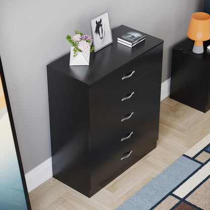 Chest of Drawers 5 Drawer Dresser with Metal Handles & Anti-Bowing Support, Bedroom Storage Furniture in White, Black, Grey & Pine – Spacious & Sturdy