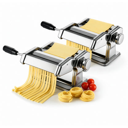 Pasta Roller Machine Dual Width Noodle Maker for Pasta, Spaghetti, Fettuccine, Lasagna 2 in 1 Stainless Steel with Cleaning Kit