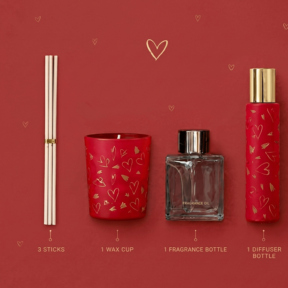Air Freshener Gift Set with Reed Diffuser, Scented Candle & Room Spray – 4pcs Home Fragrance Set – Surprise Color (2 Color Variants)