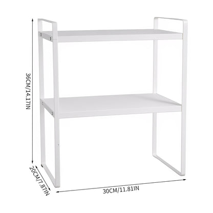 Multi-Tier Storage Rack, Mug Shelves for Desks, Black/White/Natural Wooden and Metal Countertop Organizer Shelf, Display Rack, Perfect for Dormitories Home Office Kitchen Bathroom