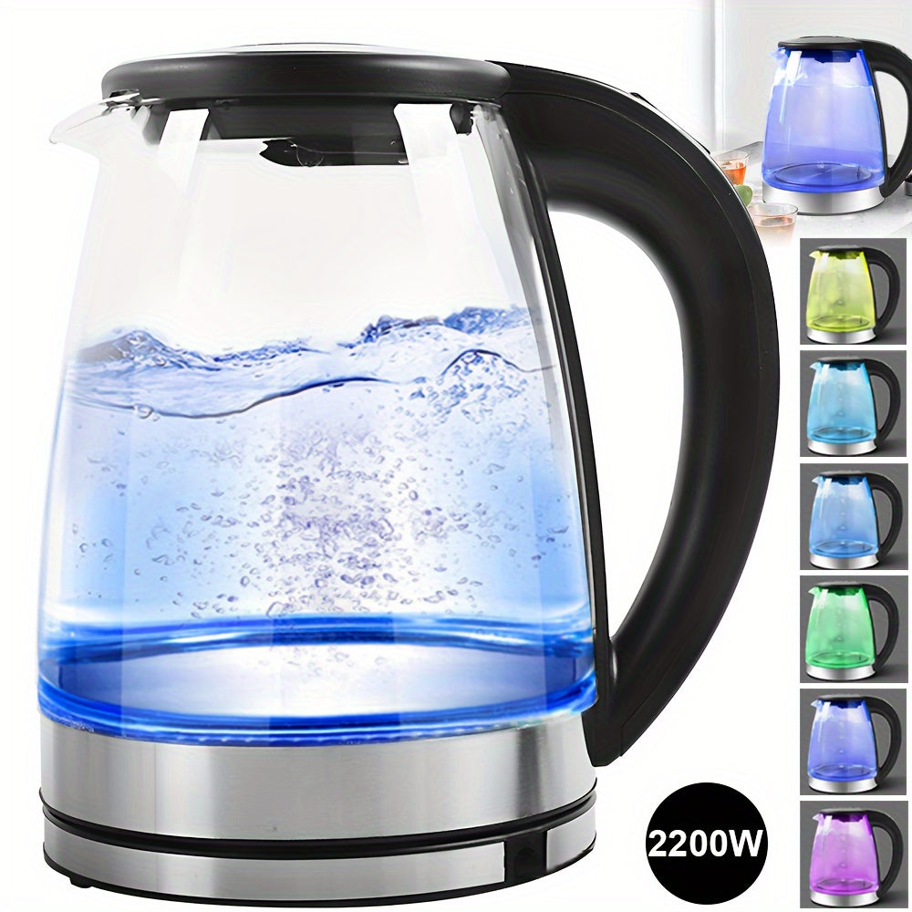 1.8L Electric Kettle Glass Smart Attemperation LED Lighting Portable Jug 2200W Fast Boil Swivel Base 7 Colors Change Lights Temperature Control