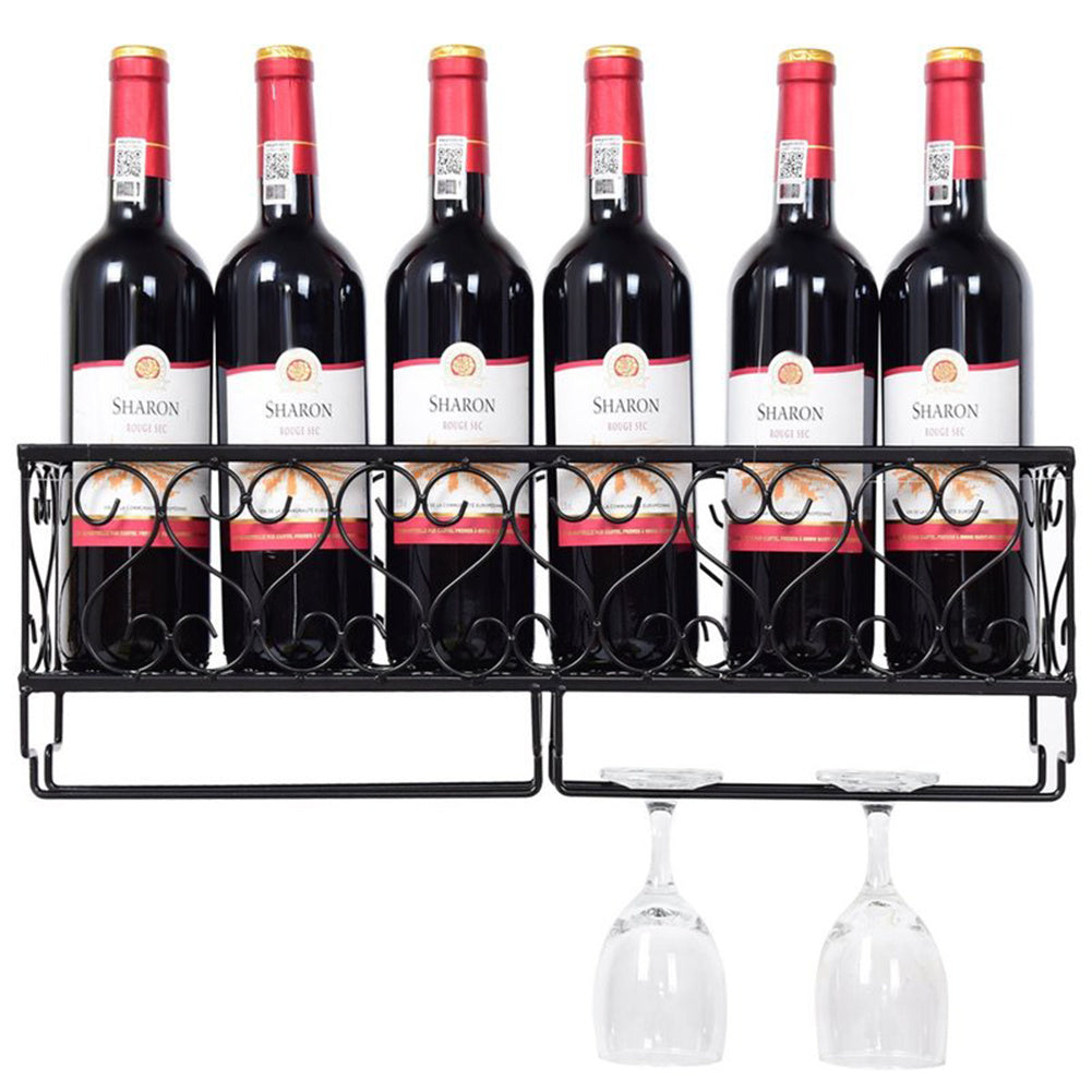 Wall Mounted Wine Rack with Glass Holder Metal Wine Shelf Champagne Bottle Holder Hanging Rustic Wine Holder Floating Wine Shelf for Kitchen 50x10x17cm