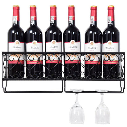 Wall Mounted Wine Rack with Glass Holder Metal Wine Shelf Champagne Bottle Holder Hanging Rustic Wine Holder Floating Wine Shelf for Kitchen 50x10x17cm