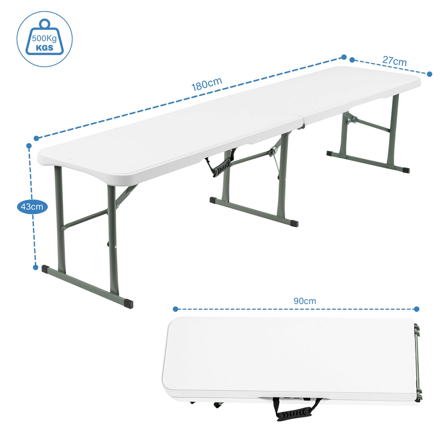 6FT Folding Bench - Portable White Folding Garden Bench for Indoor/Outdoor Use, Suitable for Dining, Picnics, BBQs, Camping, and Versatile Seating in Gardens, Patios, or Events