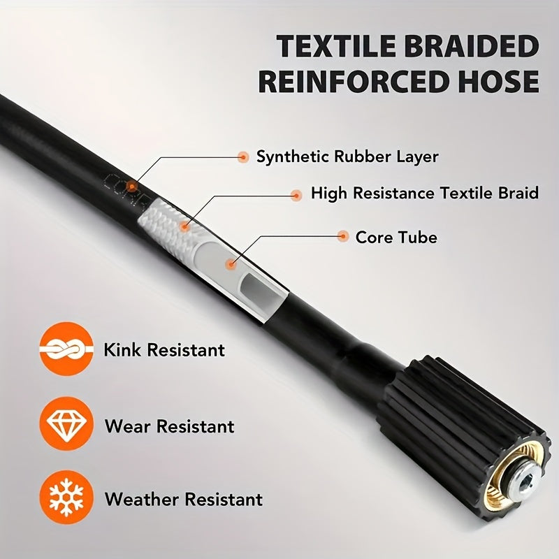50FT(15m) Heavy Duty High Pressure Washer Hose, 5800 PSI 1/4 Inch Kink Resistant Extension Hose with Quick Connect Fitting, M22 Brass Connector Replacement Hose Assembly, Ideal for Car Washing, Outdoor High Pressure Cleaning
