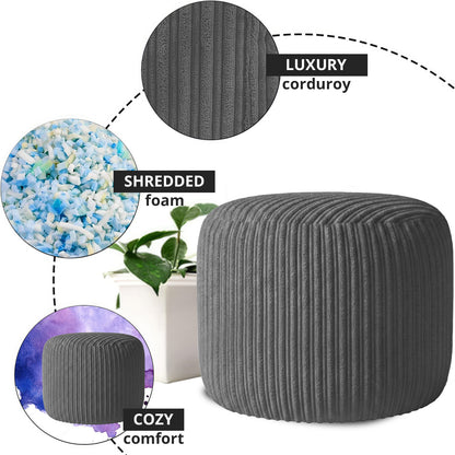 Jumbo Cord Footstool Pouffe, Round Shape Corduroy Bean Bag Ottoman Footrest for Lounge & Bedroom, Durable & Stylish Ergonomic Design