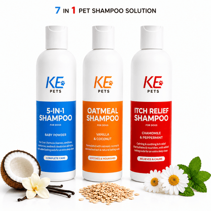 Pet Shampoo Set for Dogs and Cats 7-in-1 Formula for Deep Cleaning Moisturizing Soothing Deodorizing and Nourishing Grooming Three Pack