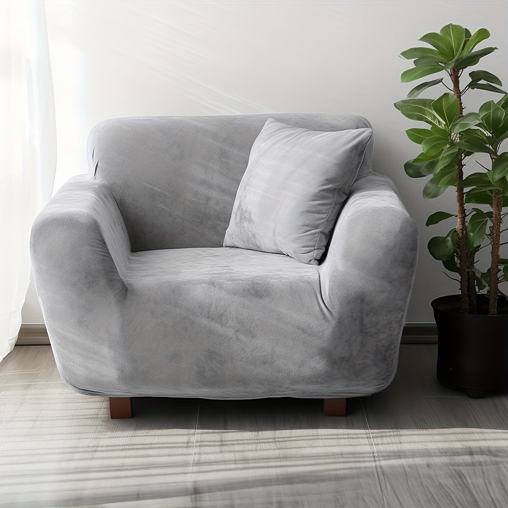 Sofa Cover Velvet Plush Thick High Stretch Elastic Fabric L Shape Sofa Slipcover Couch Cover 1 2 3 4 Seater Polyester Spandex Furniture Protector Cover Include Pillowcase for Living Room