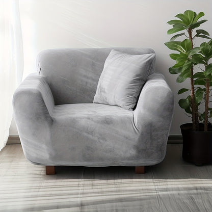Sofa Cover Velvet Plush Thick High Stretch Elastic Fabric L Shape Sofa Slipcover Couch Cover 1 2 3 4 Seater Polyester Spandex Furniture Protector Cover Include Pillowcase for Living Room