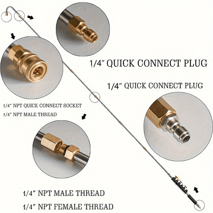 10pcs Stainless Steel Pressure Washer Extension Pole Set- Pressure Washer Extension Pole - 4000 PSI- 1/4In Quick Connect, 6 Nozzle Heads, 30?/90?/120? Elbow Pole for Roofs, Gutters, Ditches, Exterior Walls, Can Be Used to Clean Your Car