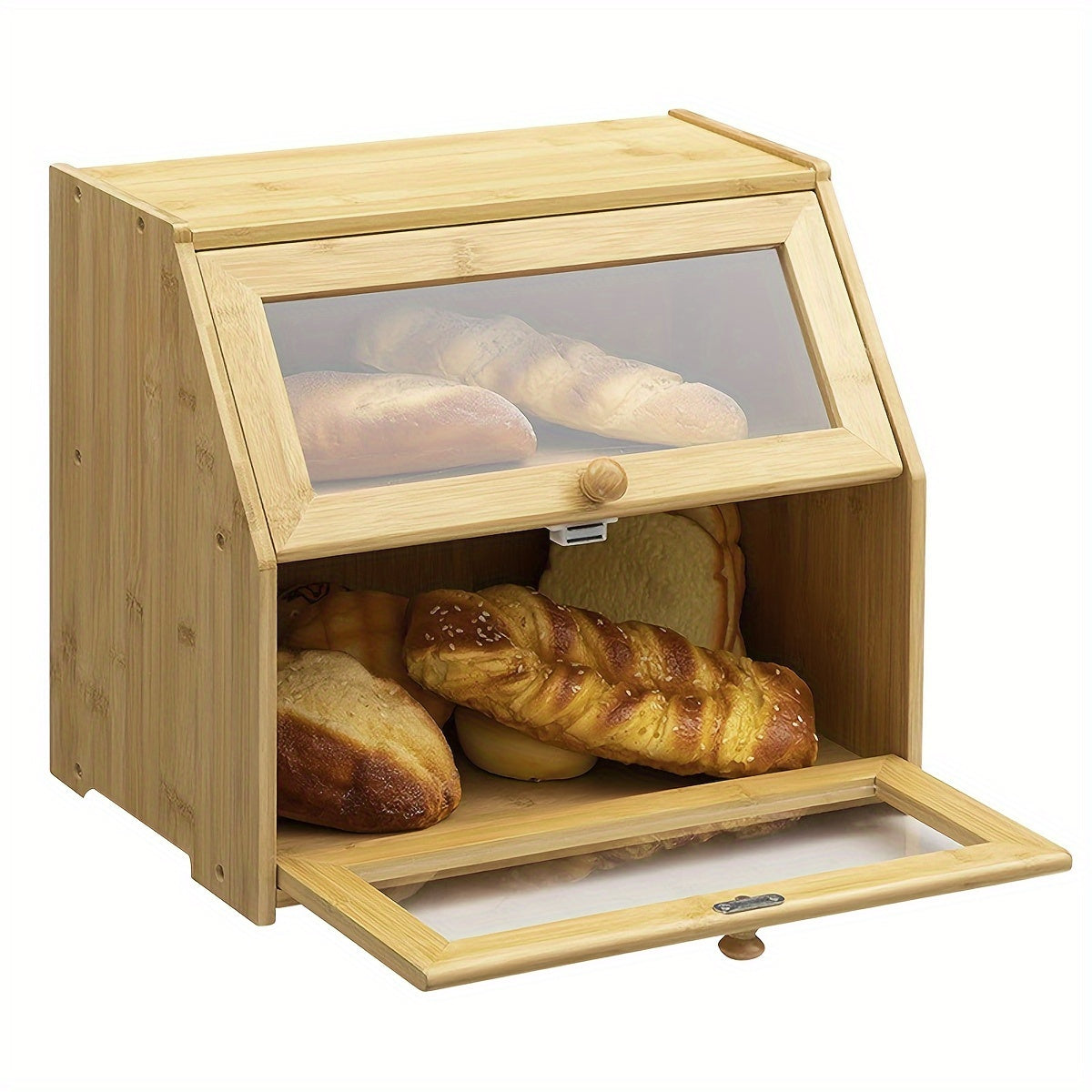 1pc Bamboo Double-Layer Bread Bins Household Kitchen Food Storage Box Organizer