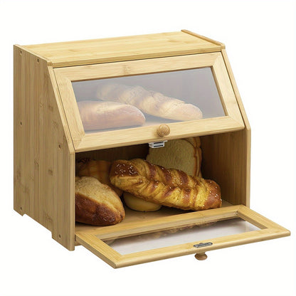 1pc Bamboo Double-Layer Bread Bins Household Kitchen Food Storage Box Organizer