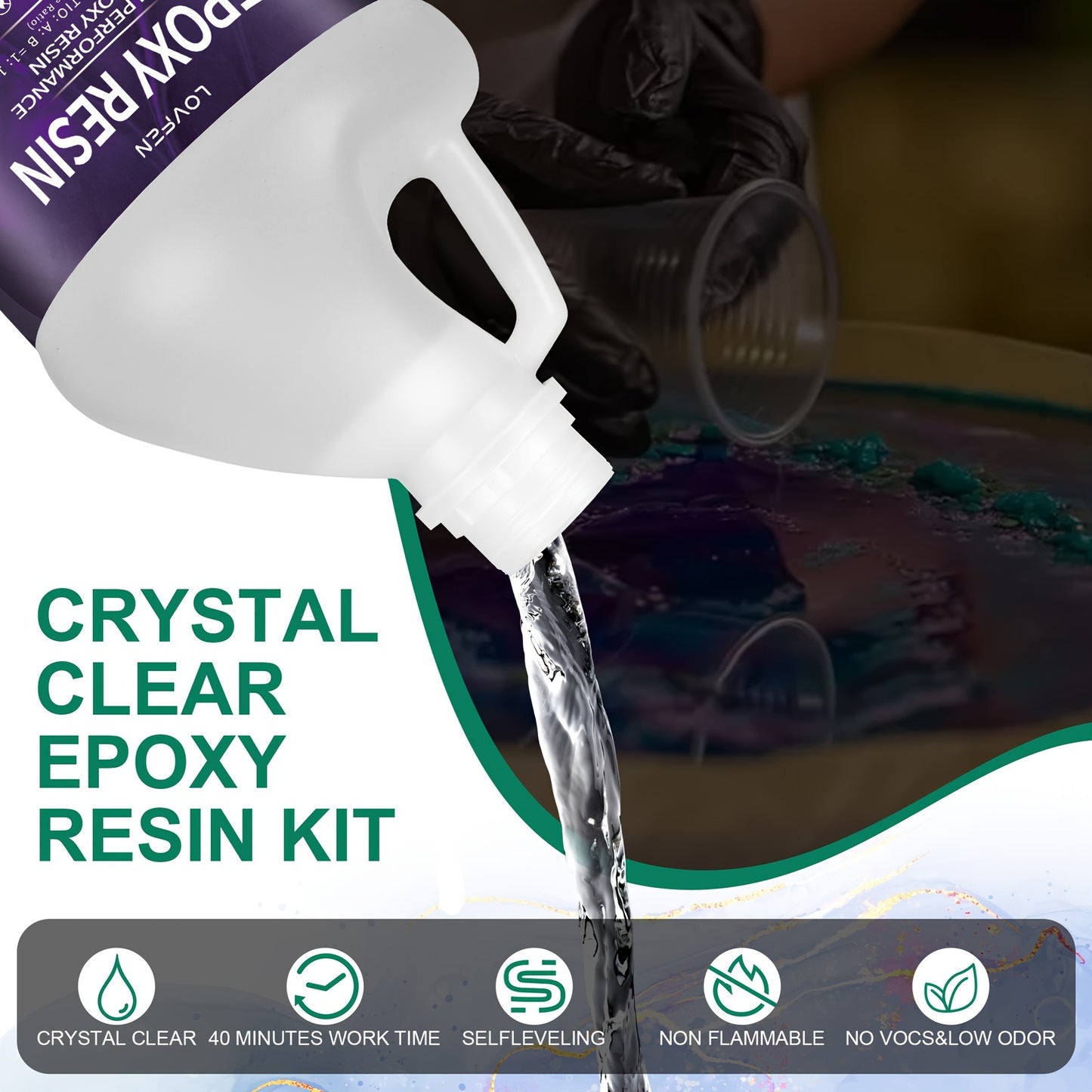 3.97L Premium Clear Epoxy Resin Kit Casting And Coating for River Table Tops, Art Casting Resin, Jewelry Projects, Tumbler Crafts, Molds, Art Painting, Easy Mix 1:1 Ratio 32