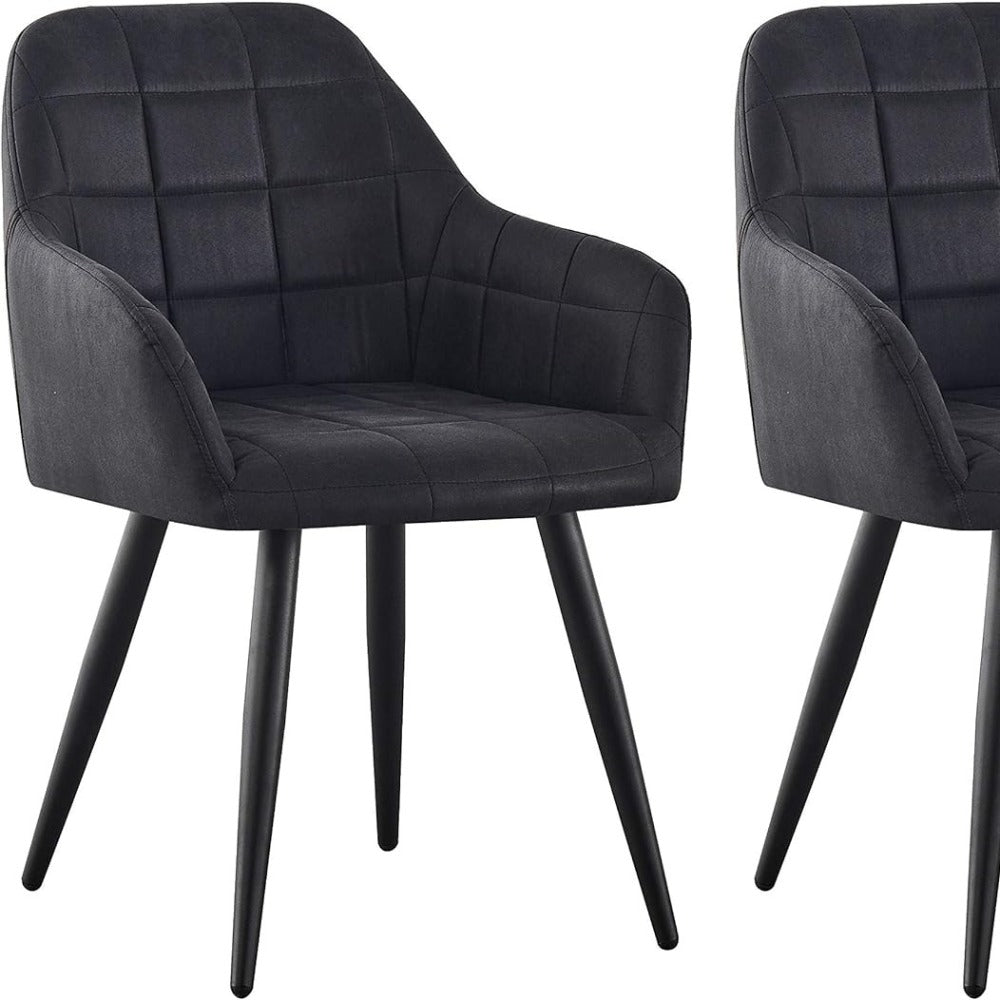 High Back Dining Chairs Set of 2 Faux Suede Padded Seat | Metal Legs Anti-Scratch Feet | UK Fire Safety Compliant | Home & Restaurant Use | 4 Colours | Adrian