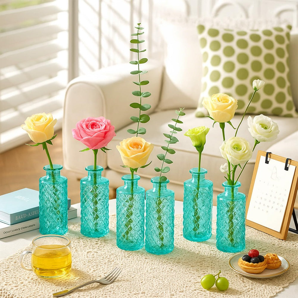 A set of 12 glass bud vases, small retro glass vases, minimalist retro dining table center decorations, home decor, wedding parties, restaurants, floral arrangements, tea lights, candle holders, desktop decorations