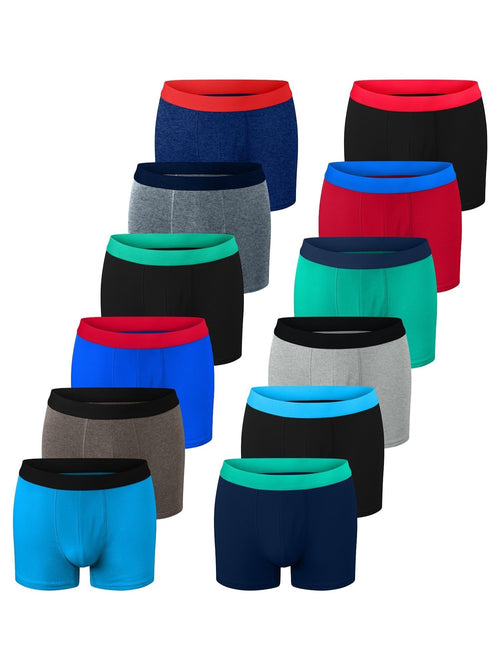 Boys Boxer Trunks 12 Pack – Cotton Rich Soft Breathable Kids Underwear Multipack Ages 5-13 Years Assorted & Black