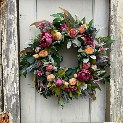 Luxurious Artificial Peony Rose Garland Wreath with Foliage - Blooming Peonies & Roses Suitable for Farmhouse, Wedding, Front Door Hanging, Spring Summer Decor, Plastic Flower Vine for Home Office Decoration