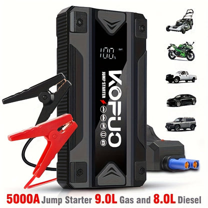 KOPUO 3000A/5000A Car Jump Starter (9L Gasoline/8L Diesel) Portable Car Jump Starter, 12V Car Battery Jumper Starter with Safety Jumper Cables, Fast Charging Car Battery Booster Jump Starter, Lights, Compact, Camping Essentials