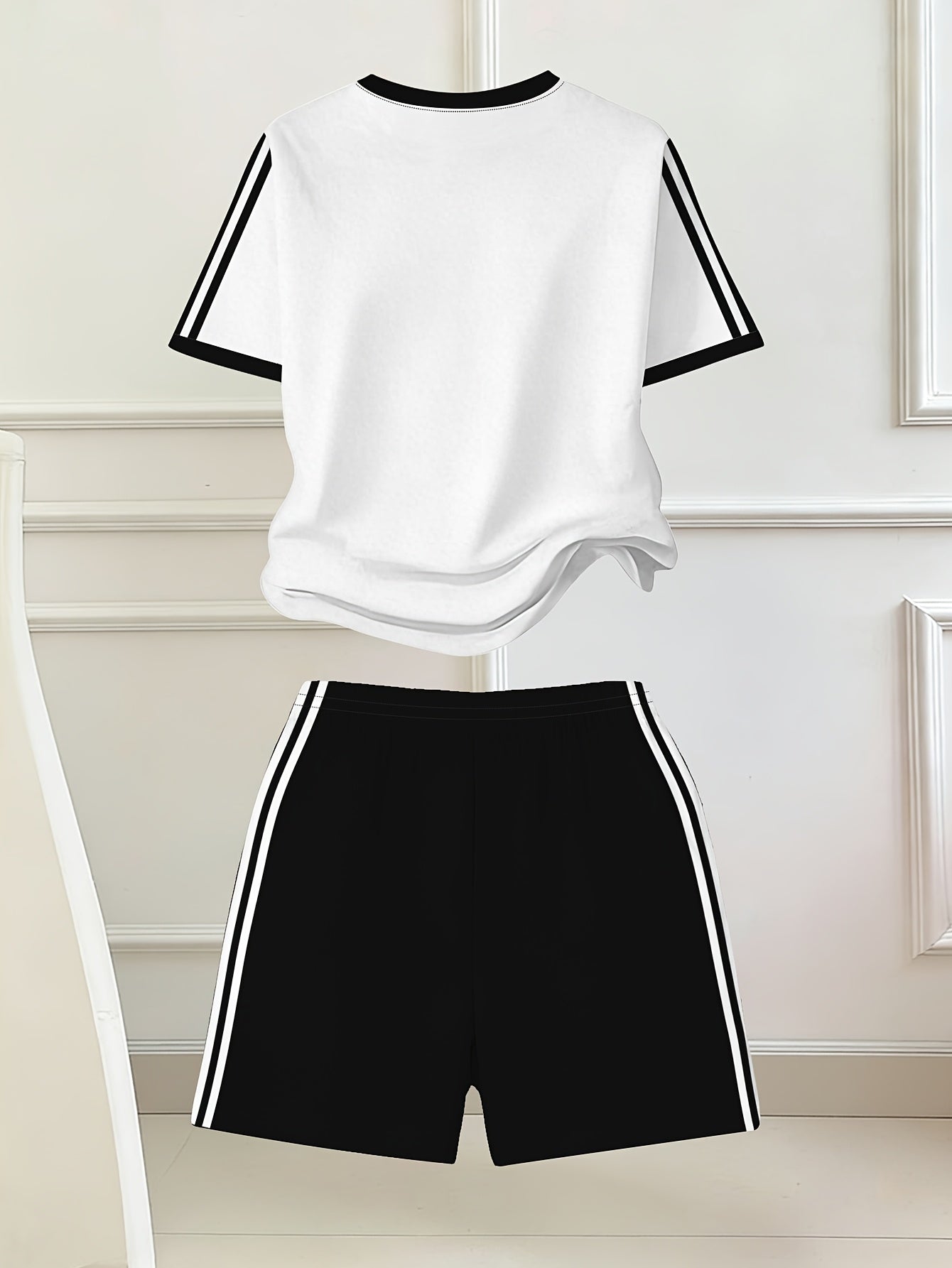 2pcs Set, Easy Bow Print Short Sleeve T-Shirt And Shorts Set, Star Style, Suitable for Spring And Summer, Back-To-School Outfit, Y2K Fashion, Campus Activities, Comfortable Casual, Fashionable And Playful, Hippie Style, Retro Sweet American Style