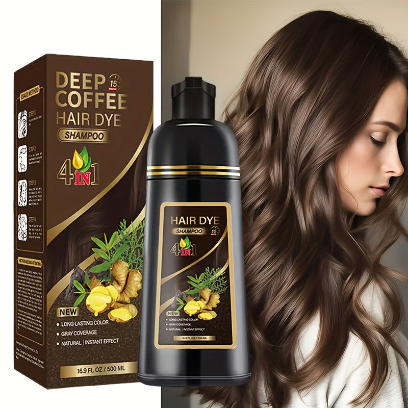 4-Color Hair Dye Shampoo (Black/Coffee/Deep Coffee/Chestnut) - Long-Lasting Gray Coverage & Natural Shine