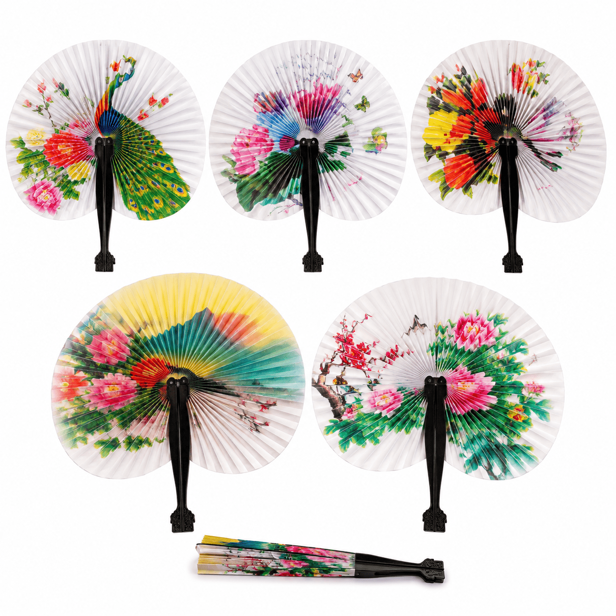 24 Folding Fans - Compact Foldable Fans Assorted Designs with Floral and Bird Patterns, Ideal as Gifts and Decorations, Paper Fans