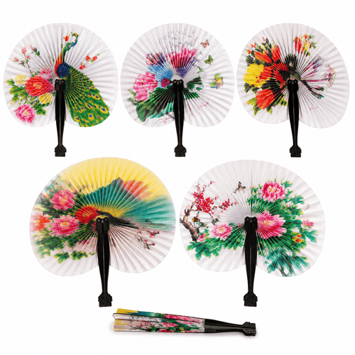 24 Folding Fans - Compact Foldable Fans Assorted Designs with Floral and Bird Patterns, Ideal as Gifts and Decorations, Paper Fans