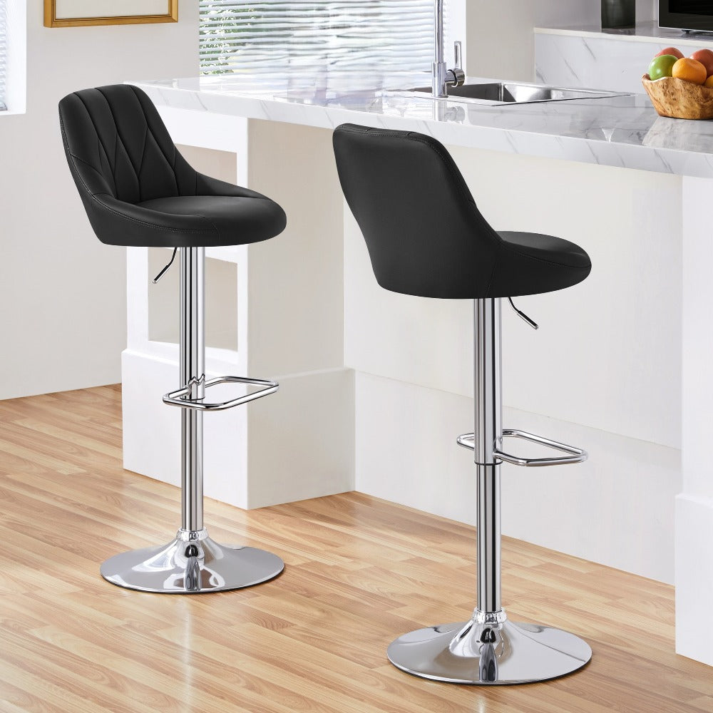 Swivel Bar Stools Set of 2 Faux Leather Height Adjustable 61.5-83cm Ergonomic Backrest Cushioned Seat Chrome Footrest 136kg Capacity Kitchen Island Counter Dark Grey Black White Retro Brown Light Grey