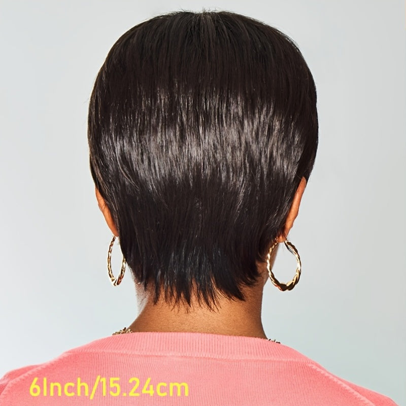 Short Pixie Cut Human Hair Wig - 180% Density Glueless Rose Net Cap, Straight Machine-Made Black Basic Style for Women, Daily Wear & Special Occasions, Short Hair Wig, Occasion Hairpiece, Sleek Hairpiece, Secure Fit Cap