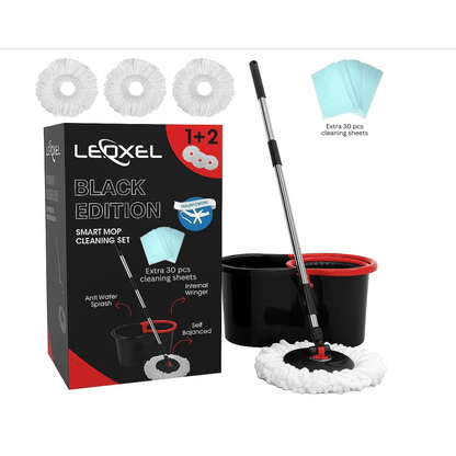 360° Spin Mop for Hard Floor – Cleaning Mop and Buckets Sets System with Easy Wring, Black 4 Reusable Microfiber Mop Heads – For Hardwood, Tile, Laminate, Vinyl Floors