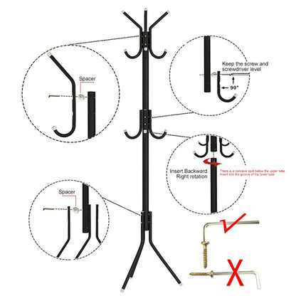170cm Tall Heavy-Duty Metal Coat Rack Hall Tree with 14 Hooks - Freestanding Space-Saving Garment Organizer with Adjustable Height, Modern Design for Entryway, Bedroom, Office, Studio - Sturdy Portable Clothing Rack for Jackets, Hats, Bags