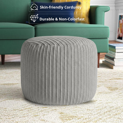 Jumbo Cord Footstool Pouffe, Round Shape Corduroy Bean Bag Ottoman Footrest for Lounge & Bedroom, Durable & Stylish Ergonomic Design