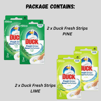 Duck Toilet Fresh Strips 4 Pack - Pine & Lime (12 Gel Strips Total) | Mess-Free Home Toilet Freshener | Long-Lasting Fragrance | Easy-Stick Application