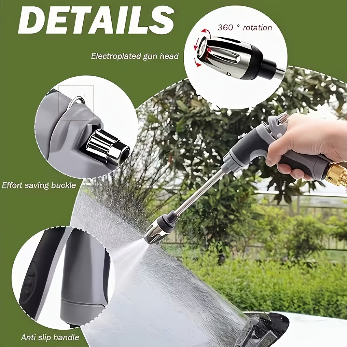 High-Pressure Car Wash Spray Gun With 360° Sprayer Nozzle, Detachable Soap Dispenser, Anti-Slip Grip And Extended Wash Gun, Ideal For Car Cleaning And Garden Watering Applications, Without Battery