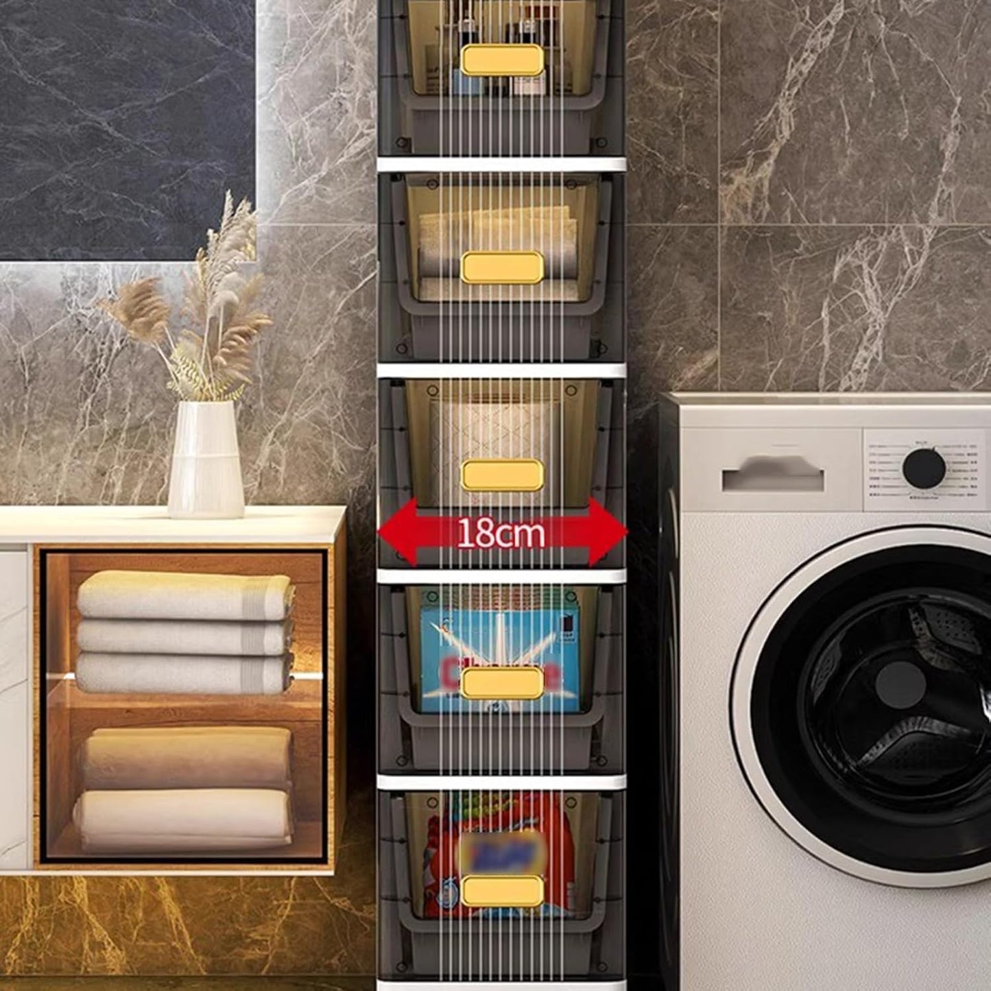 3/4/5/6 Tier Plastic Storage Bins with Drawer - Kitchen Narrow Shelf Storage Cabinet, Stackable Containers, Organizer System for Closet, Bathroom, Home, Office, Dorm