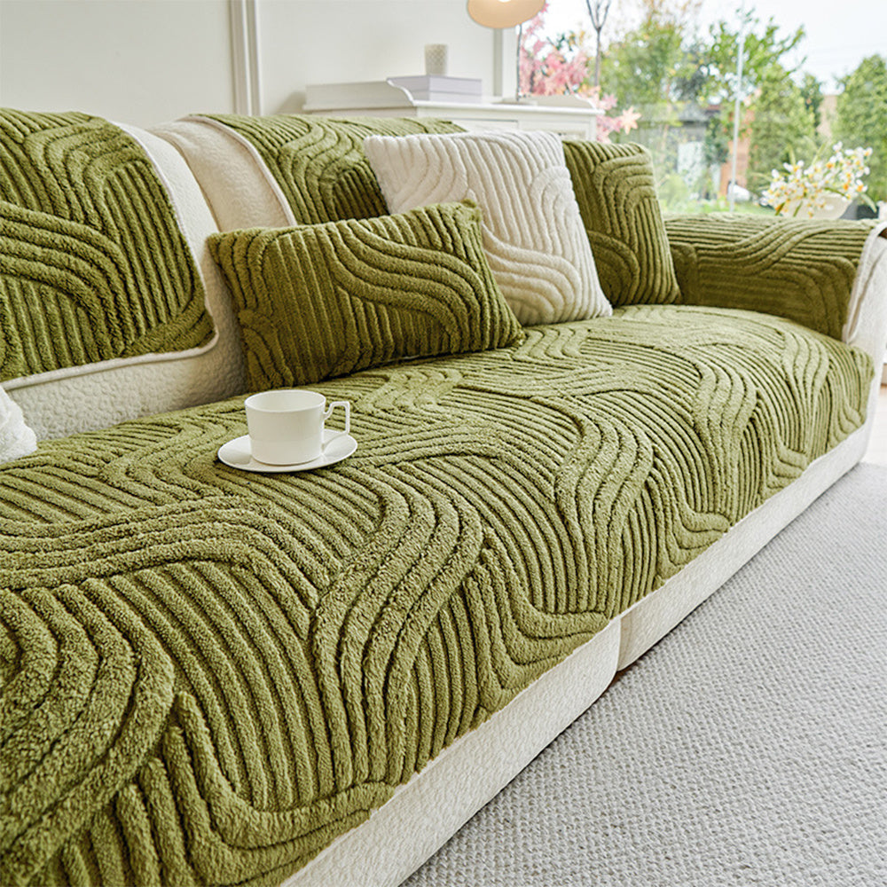 1pc Sofa Cover 1/2/3/4 Seater, Modern Luxury Shu Velveteen Couch Protector with Anti-Slip Design, Durable Pet-Friendly Plush Furniture Protector Slipcover, All Seasons Universal Sofa Cover for Living Room, Bedroom, Office, Machine Washable