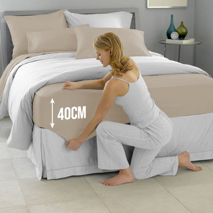 40cm Extra Deep Fitted Sheet – Solid Color Deep Pocket Sheet, Soft & Breathable Microfiber Bedding, All Seasons, Hotel-Quality, Machine Washable, Single, Double, King & Super King Sizes