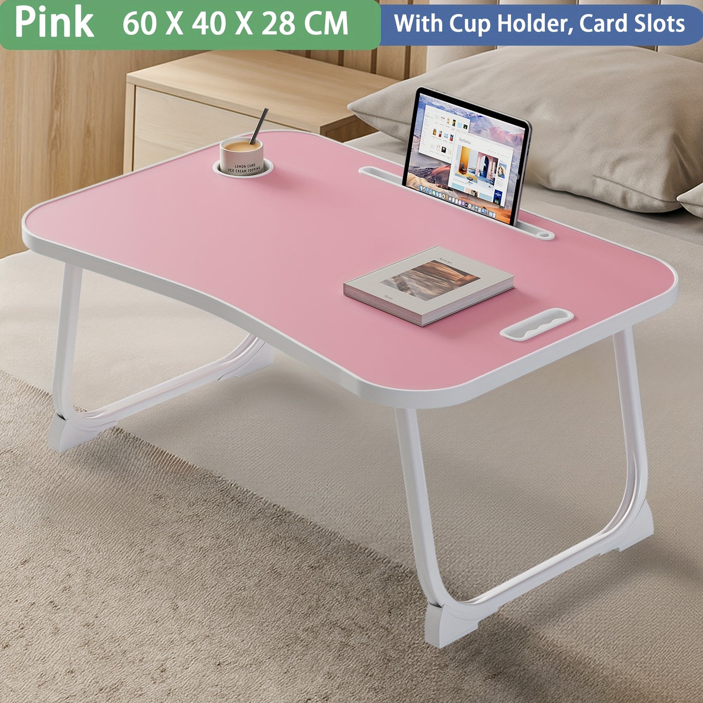 Foldable Laptop Desk, Laptop Bed Table with Foldable Legs And Slots Reading Holder for Eating Breakfast Reading Studying On Couch Sofa Computer Bed Tray, Laptop Stand, Laptop Desk for Bed Dorm Work