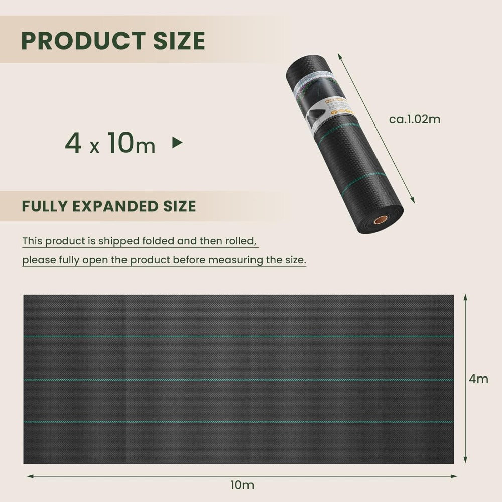 Woven Weed Control Membrane Heavy Duty UV Protection Black Weed Barrier Fabric for Garden Beds Patios Paths Landscaping Ground Cover 1m 2m 3m 4m Wide Multi-Size UK