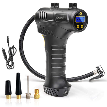 Cordless Digital Tyre Inflator USB Rechargeable 150PSI Auto Shut-Off with LCD Display & LED Light – Portable Air Compressor with 3 Nozzle Adaptors for Car, Motorcycle, Bicycle & Inflatables