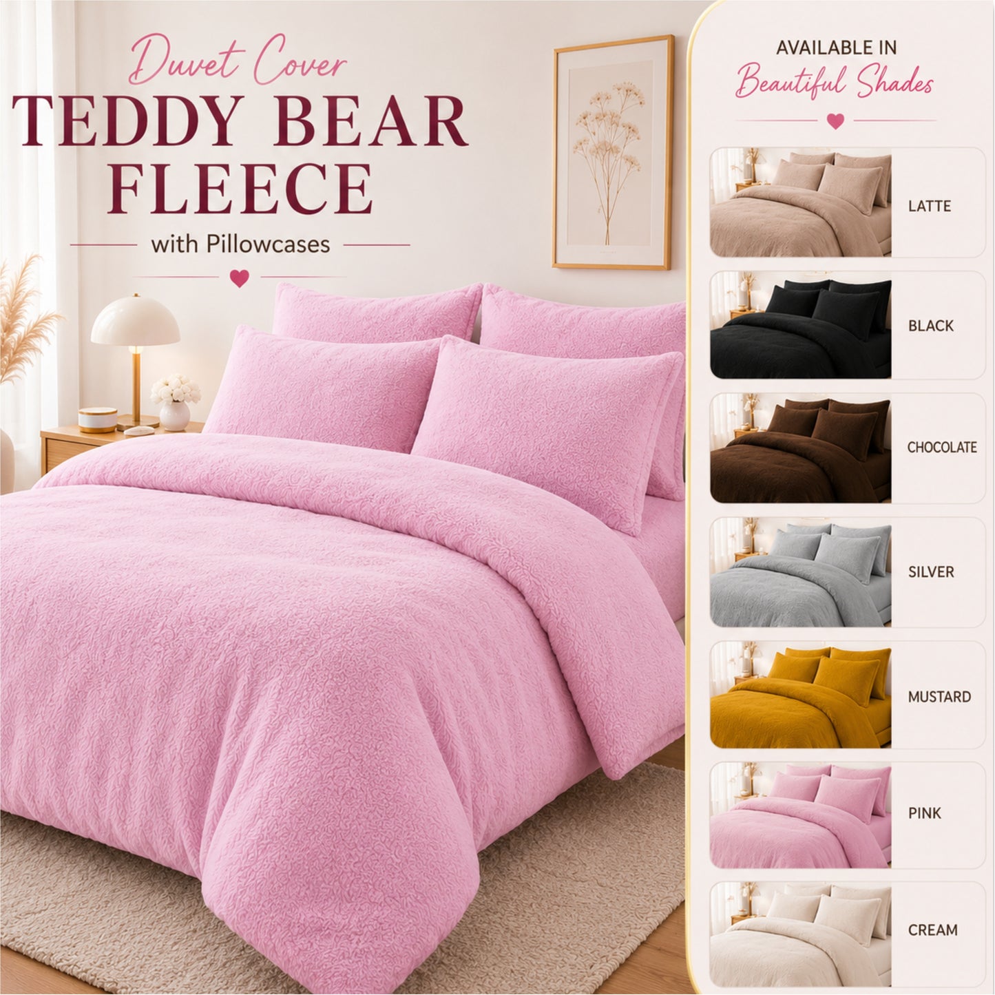 Duvet Cover Teddy Bear Fleece with Pillowcases in Single Double King Super King