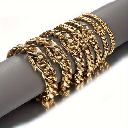 304L 304L Stainless Steel Artificial Round Polished Surface Plated 18K Gold Plated Width 10Mm Golden Cuban Bracelet 'Necklace' Suitable for Men And Women Hip Hop Fashion Accessory Jewelry